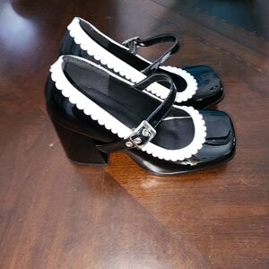 Black and White Mary Jane Block Heels